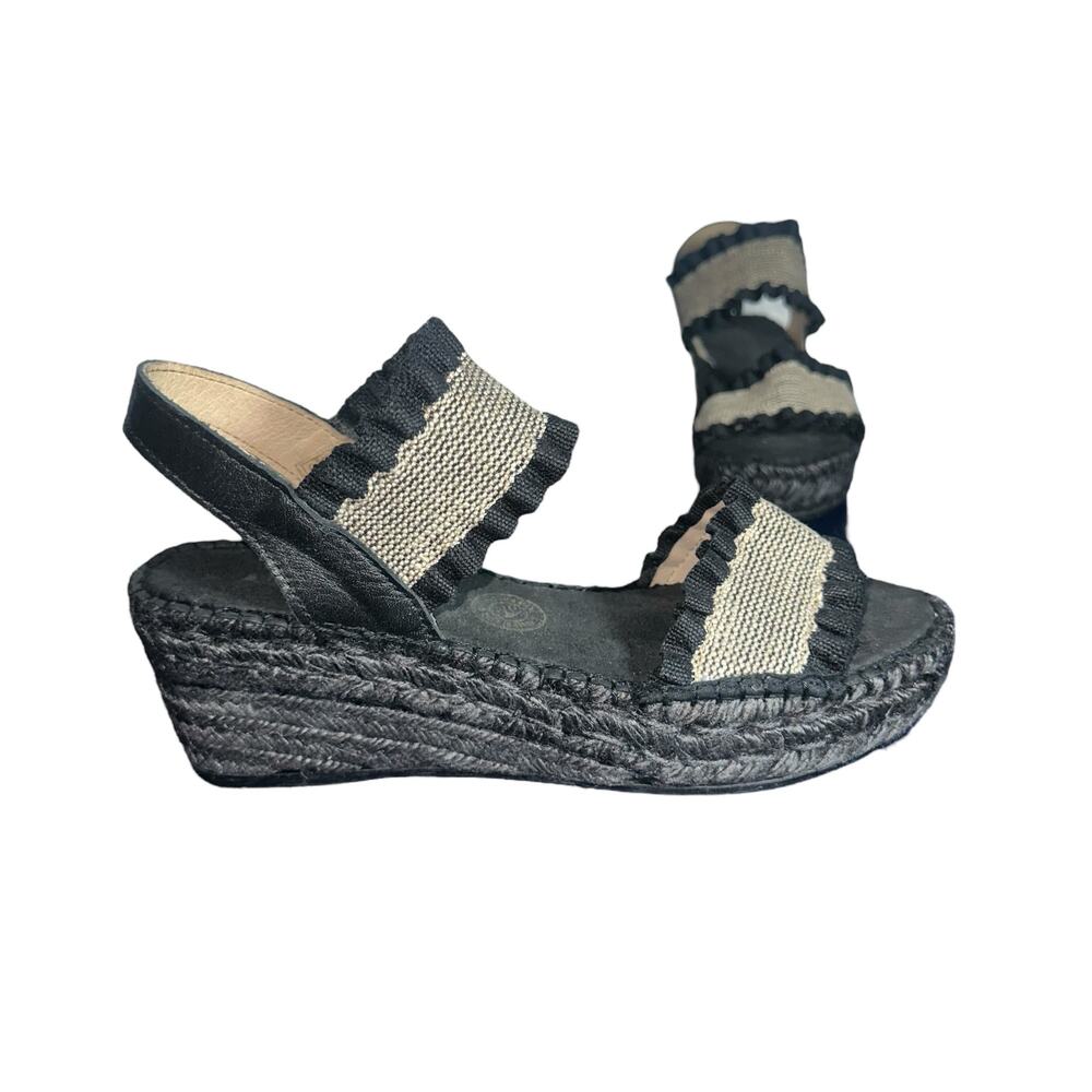 Juncal Aguirre Black Mica Natural Espadrille Wedge Sandals SZ 40 Made in Spain